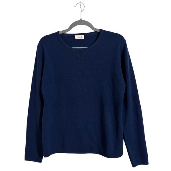 Pink Pineapple Cashmere Navy Blue Elbow Patch Pullover Sweater - Picture 2 of 5